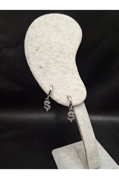 Han Ticarethane Silver Color Stone Letter S Earrings