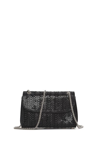Derimod Women's Black Long Strap Stone Mini Portfolio Evening Dress Bag 25Sbd2978Ts