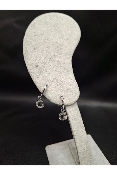 Han Ticarethane Silver Color Stone Letter g Earrings