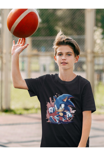 SEVBANO تي شيرت للأطفال مطبوع عليه لعبة سونيك للجنسين (1-12 سنة)