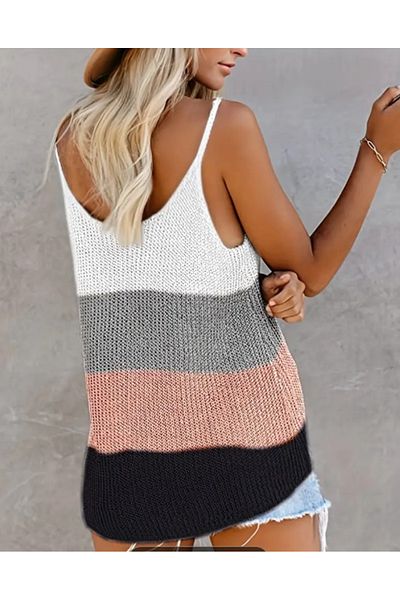 MRA Fashion Women's Strappy Round Neck Casual Knitwear Blouse