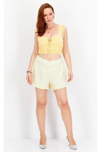 New Look Women Gingham Basic Shorts, Yellow