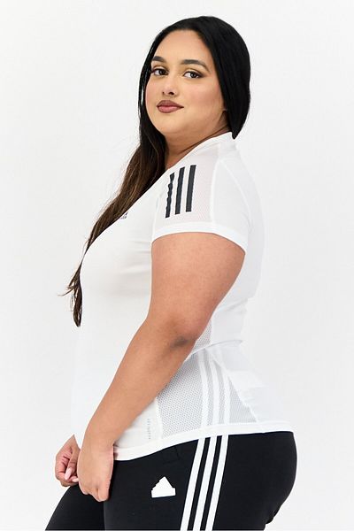adidas Women Sportswear Fit Brand Logo Short Sleeves Running T-Shirt, White