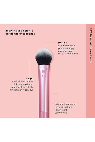 Real Techniques Tapered Cheek Makeup Brush, For Blush, Highlighter, Loose, Or Pressed Powder, Blush