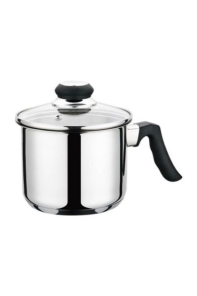Generic PARFAIT Durable Stainless Steel Milk Pot with Glass Lid Silver and Black 14 x 11cm MP