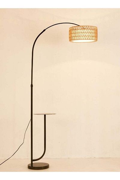 Generic DIDA Modern Arc Rattan Floor Lamp with Shelves, Rustic Floor Standing Lamps
