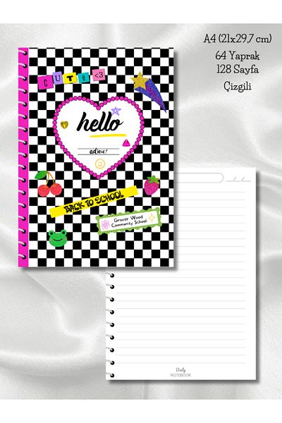 daily notebook دفتر مدرسي مخطط مجنون، 64 ورقة حلزونية مقاس A4 كبير (21 × 29.7 سم)