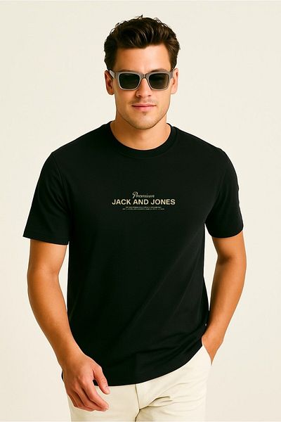 Jack & Jones Ανδρικό μπλουζάκι J&J με τυπωμένο λογότυπο μαύρο Premium
