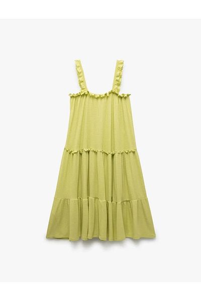 Koton Τετράγωνο γιακά Midi Viscose Strap Πράσινο Κοριτσίστικο Φόρεμα 5skg80053ak