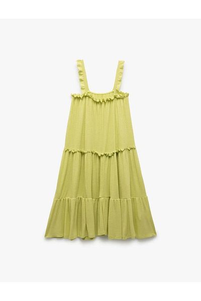 Koton Τετράγωνο γιακά Midi Viscose Strap Πράσινο Κοριτσίστικο Φόρεμα 5skg80053ak