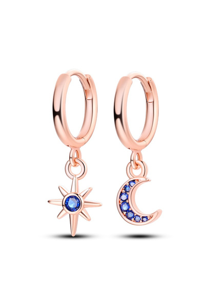 Choice KJE022-RG أقراط دائرية من الفضة الإسترلينية S925 على شكل نجمة قمرية، مجوهرات راقية بسيطة للنساء