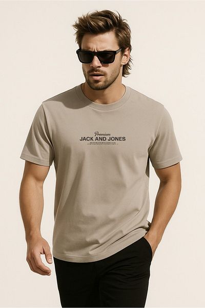 Jack & Jones Ανδρικό μπλουζάκι J&J με τυπωμένο λογότυπο μπεζ Premium