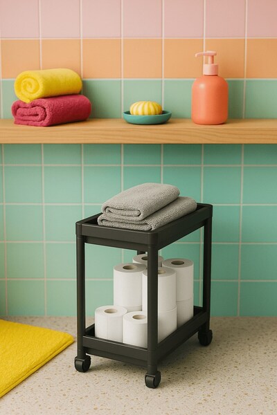 Sas Haus رف منظم للحمام والمطبخ متعدد الأغراض ذو طابقين باللون الأسود من Flex Elite Pro - منظف أسفل الحوض