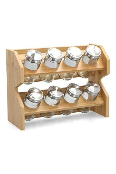 Generic Bien Servi 8-Piece Bamboo Spice Jar Set with Stand Clear and Brown G18-X001