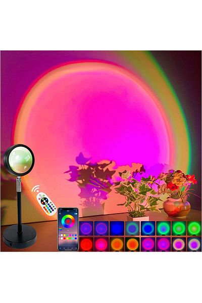 Choice 16 Colors Remote APP Smart Bluetooth Night Light Rainbow Sunset Projector Lamp for Home Coffe shop B