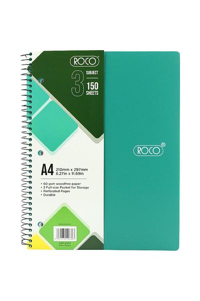Roco Neon Green Lined Notebook A4 - 150 Sheets