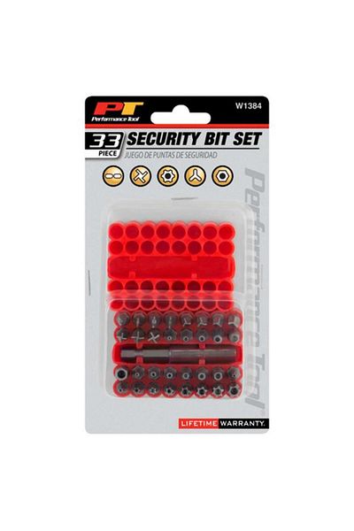 Generic Performance Tool 33-Piece Security Bit Set Red and Silver W1384