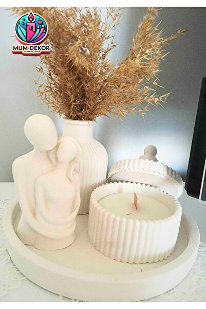 X Home Accessory DEKORATİF TEPSİDE VAZO BİBLO VE MUMLUK SETİ