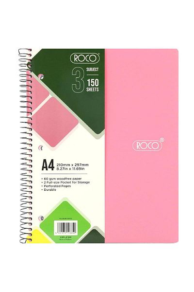 Roco Neon Pink Lined Notebook A4 - 150 Sheets