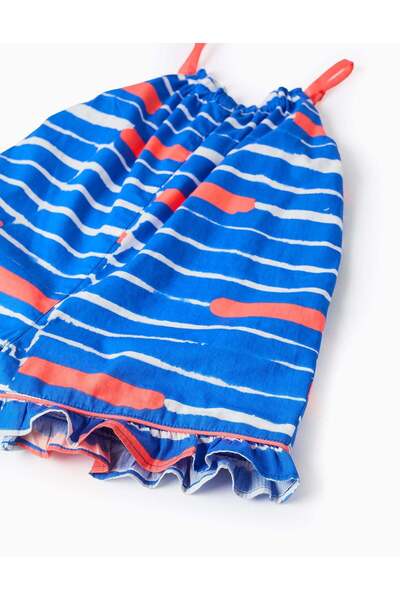 Ziddy Cotton Jumpsuit with Motif for Baby Girls 'You&Me', Blue/Coral