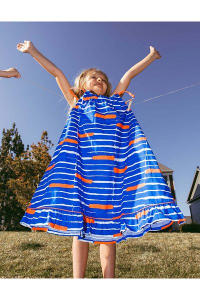 Ziddy Cotton A-line Dress with Pattern for Girls 'You&Me', Blue/Coral