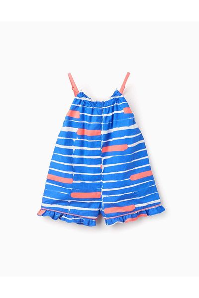 Ziddy Cotton Jumpsuit with Motif for Baby Girls 'You&Me', Blue/Coral