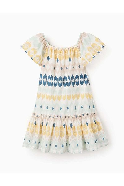 Ziddy Ethnic Pattern Dress for Girls, Multicolour