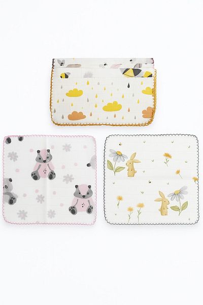 SeaBubbles 100% Cotton 6 Pack Baby Mouth Wipes – Patterned Soft Muslin Fabric Standard White