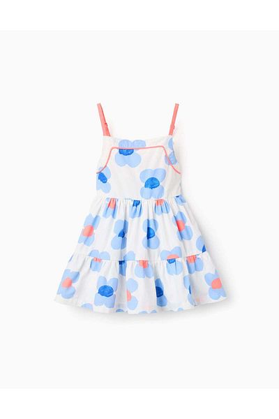 Ziddy Floral Cotton Dress for Baby Girls 'You&Me', White/Blue/Multicolour