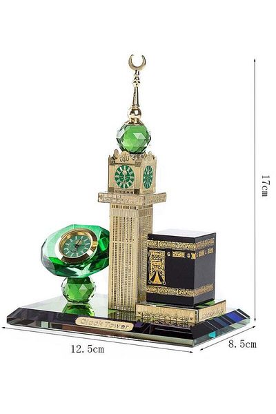 Generic Muslim Kaaba Clock Tower Glass Model for Car Ornament Home or Office Table Decoration with Clock