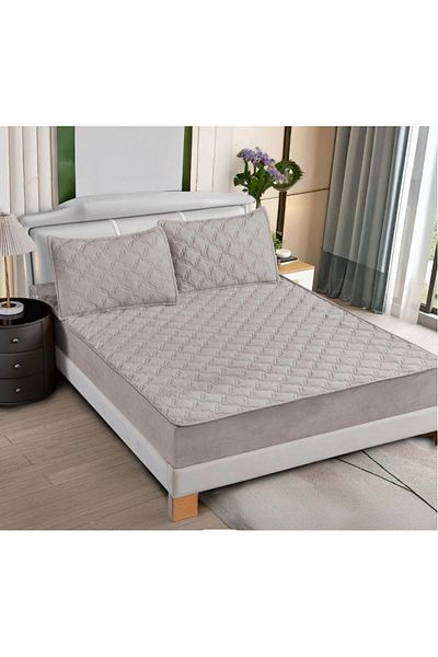 OEM Quilted bed cover and 2 velvet pillowcases 180x200cm, with elastic, topper model