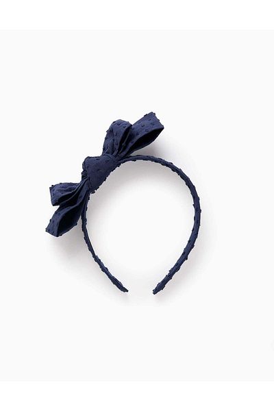 Ziddy Fabric Plumeti Headband with Bow for Babies and Girls, Dark Blue
