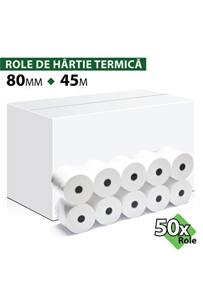 ROLTECH Rolă hârtie termică ROLTECH, 80mm x 45m, tub 12mm, 48g, 50 role/cutie