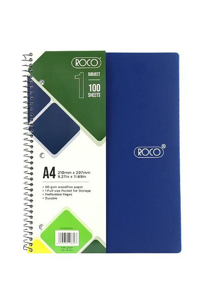 Roco Neon Royal Blue Lined Notebook A4 - 100 Sheets (200 Pages)