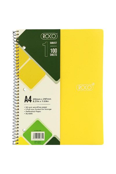 Roco Neon Yellow Lined Notebook A4 - 100 Sheets (200 Pages)