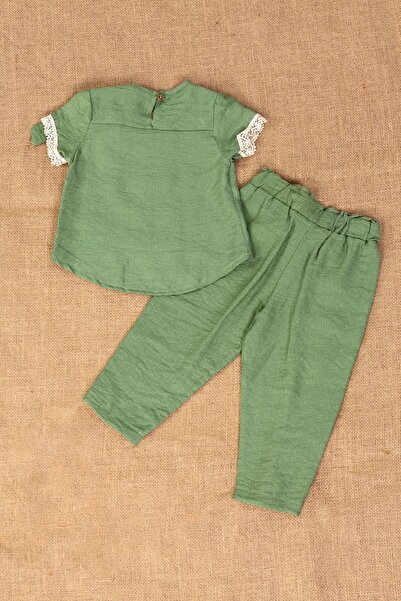 lumo bella kids Girls' Lace Detailed Bow and Button Decorated Summer Double Suit