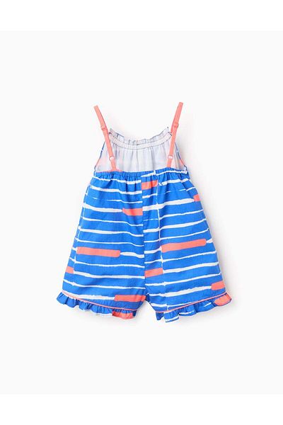 Ziddy Cotton Jumpsuit with Motif for Baby Girls 'You&Me', Blue/Coral
