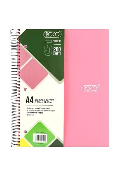 Roco Neon Pink Lined Notebook A4 - 200 Sheets