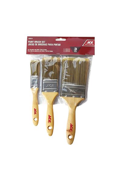 ACE 3-Piece Synthetic Wooden Handle Multi-Purpose Soft-Bristled Professional Paint Brush Set