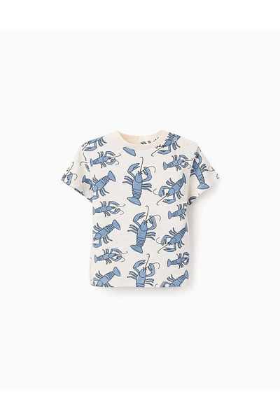 Ziddy T-shirt with Motif for Baby Boys 'Lobster', White/Blue