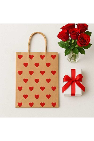 HDF PAZARLAMA 25 Heart Patterned 18*8*24 Kraft Bags
