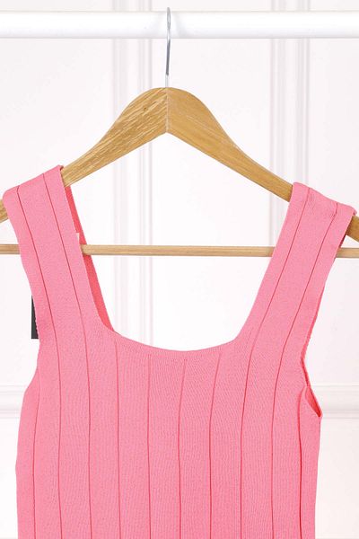 İmajButik Μπλούζα με τετράγωνο γιακά σε ροζ ριχτάρι