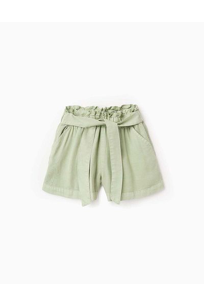 Ziddy Twill Shorts in Lyocell with Ribbons for Girls, Green