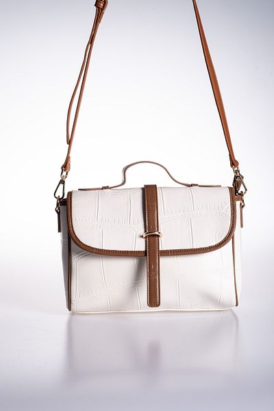 Oblavion Brown Piping Detailed Vegan Leather Cream Adjustable Hand and Shoulder Bag