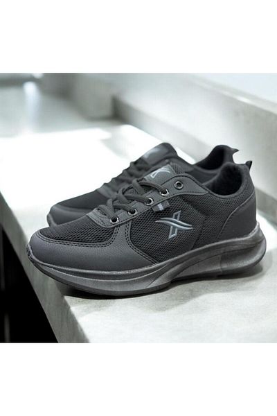 KANTEX Unisex Daily Black Anatomical Flexible Sole Lace-Up Sports Shoes Ergonomic Comfortable Breathable018M-G