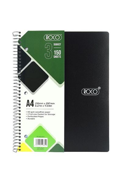 Roco Neon Black Lined Notebook A4 - 150 Sheets