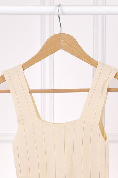 İmajButik Μπεζ μπλούζα με τσαλακωμένο τετράγωνο γιακά