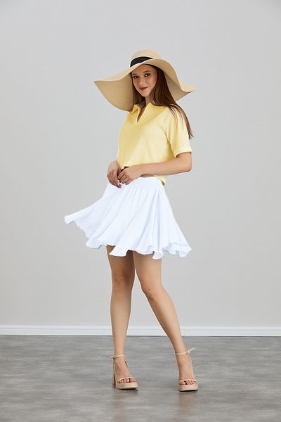 Space Fashion Οπτική Λευκή Μίνι Φούστα με Ελαστική Μέση
