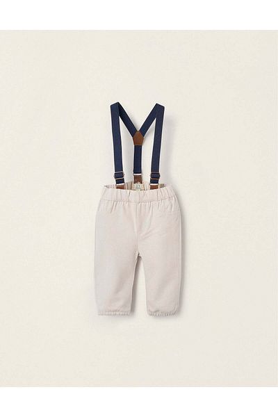 Ziddy Trousers with Suspenders for Newborn Boys, Beige