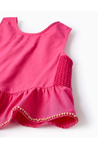 Ziddy Cotton and Linen Top with Beads for Girls, Pink